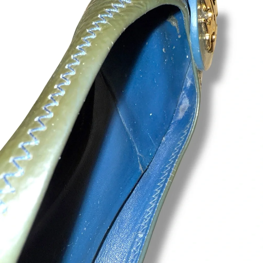 Tory Burch Minnie Scrunch Navy Blue Leather Ballet Flats‎ Sz 7 Estimated